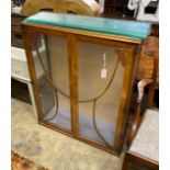 An Art Deco walnut display cabinet, feet detached, width 90cm, depth 31cm, height 113cm