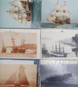 Three postcard albums with postcards relating to ships, royalty, art, trains, buses, motorcycles