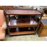 A Victorian mahogany three tier buffet, length 115cm, depth 49cm, height 112cm