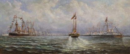 Attributed to H.J. Morgan, late 19th century, Naval Review Spithead, June, 1897, 25 x 60cm