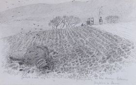 Albert Goodwin RWS (1845–1932), etching, Ploughing, Brighton, Lewes, inscribed in pencil, provenance
