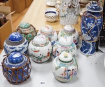A collection of 19th and 20th century Chinese jars and covers and a blue and white vase and cover,