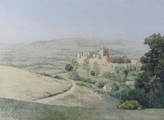 Frank Galsworthy (1863-1959), watercolour, View in high summer, rolling hills and View of Ludlow