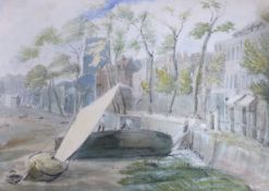 John Burgess (1749-1812), watercolour and pencil, View from Battersea Bridge of Cheyne Walk and