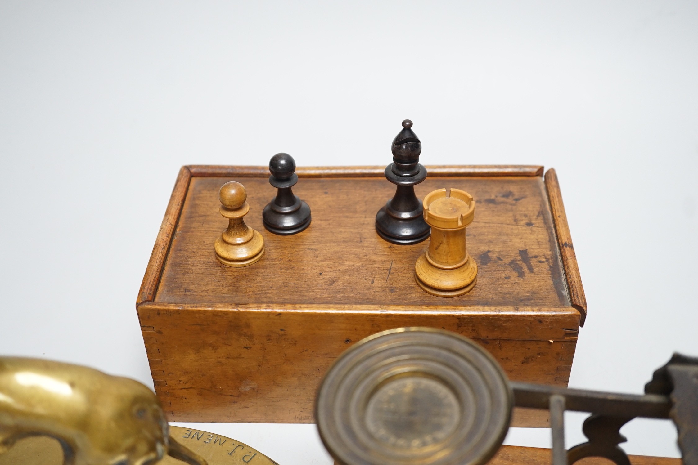 After Mene, a bronze greyhound, a Staunton-pattern chess set and a set of Victorian postal scales, - Image 4 of 7