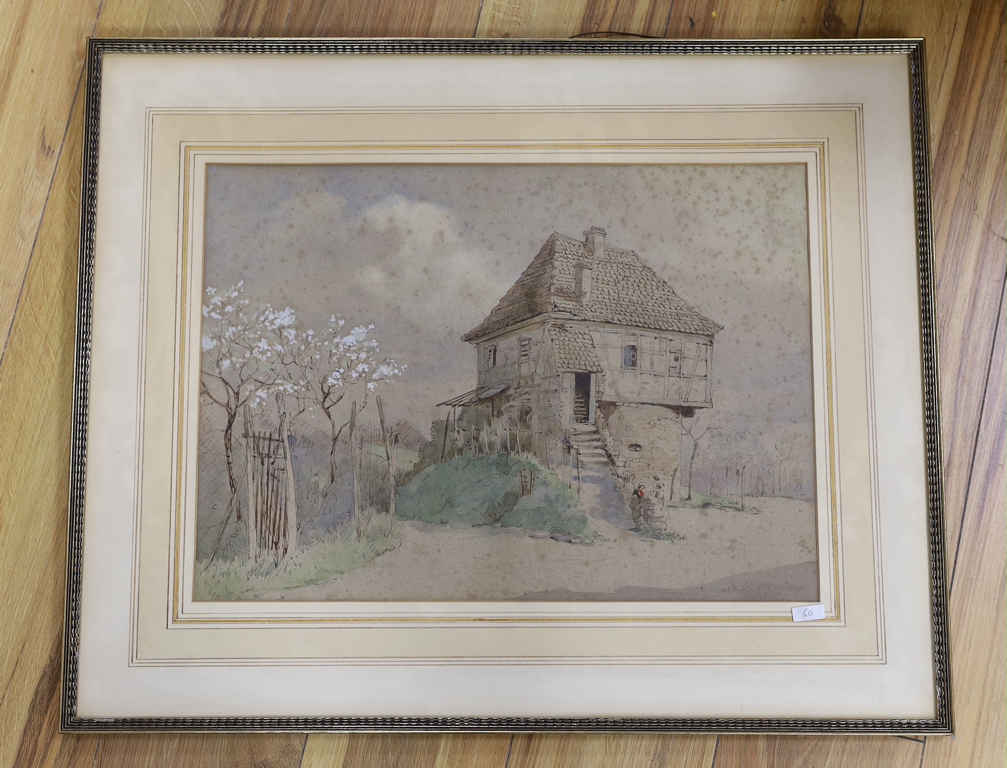 Frank Galsworthy (1863-1959), watercolour, Continental view with figures before a timbered house, - Image 2 of 4