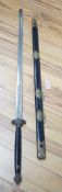 A 19th century Chinese shuangshou jian (two handed sword) 137cm total length including scabbard