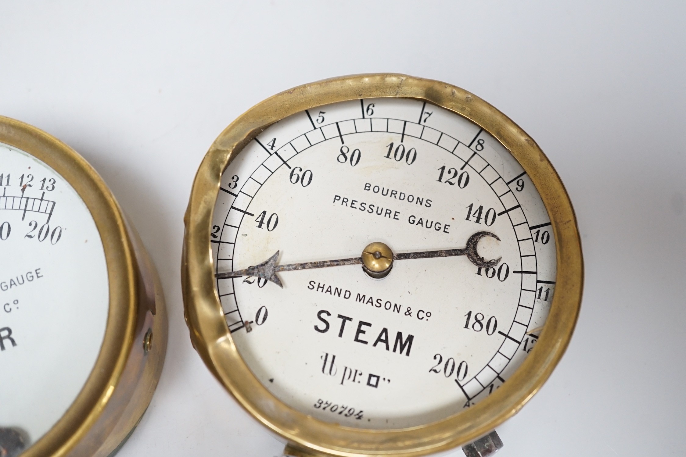 Two Shand Mason & Co pressure gauges, 10cm diam. (one a.f.) - Image 3 of 4