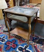 An early 20th century French gilt metal mounted marquetry inlaid bijouterie table, width 63cm, depth