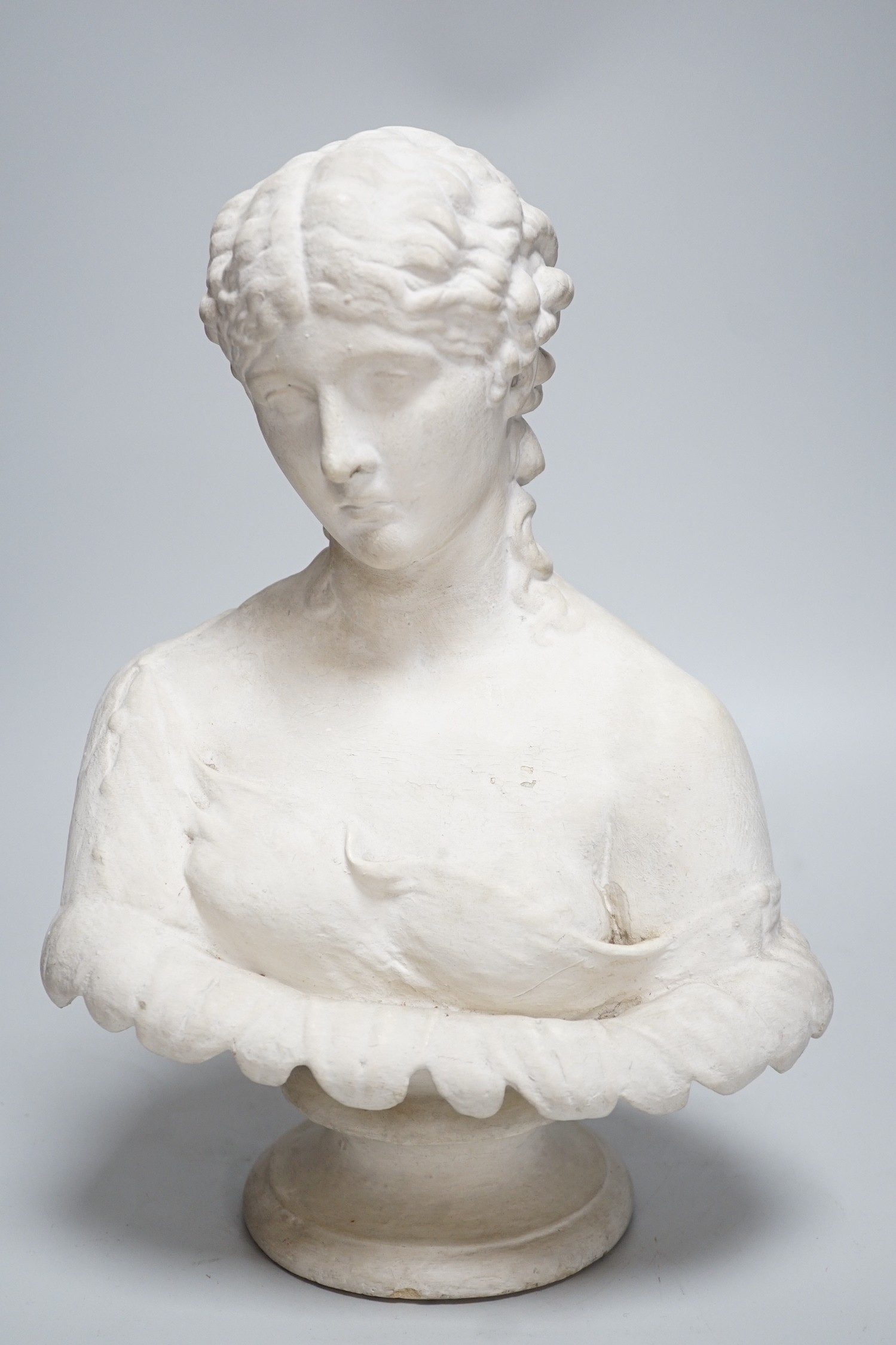 A small 19th century cast plaster bust, after the antique, 35cm