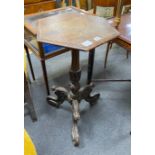 A Victorian hexagonal oak tripod occasional table, width 46cm, height 77cm