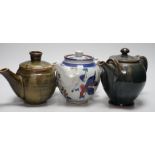 Three studio pottery teapots, 18cm