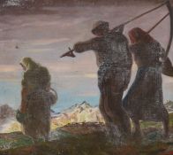 Sepp Jahn (Austrian 1907-2003), oil on canvas, workers heading home, signed Sepp Jahn., German