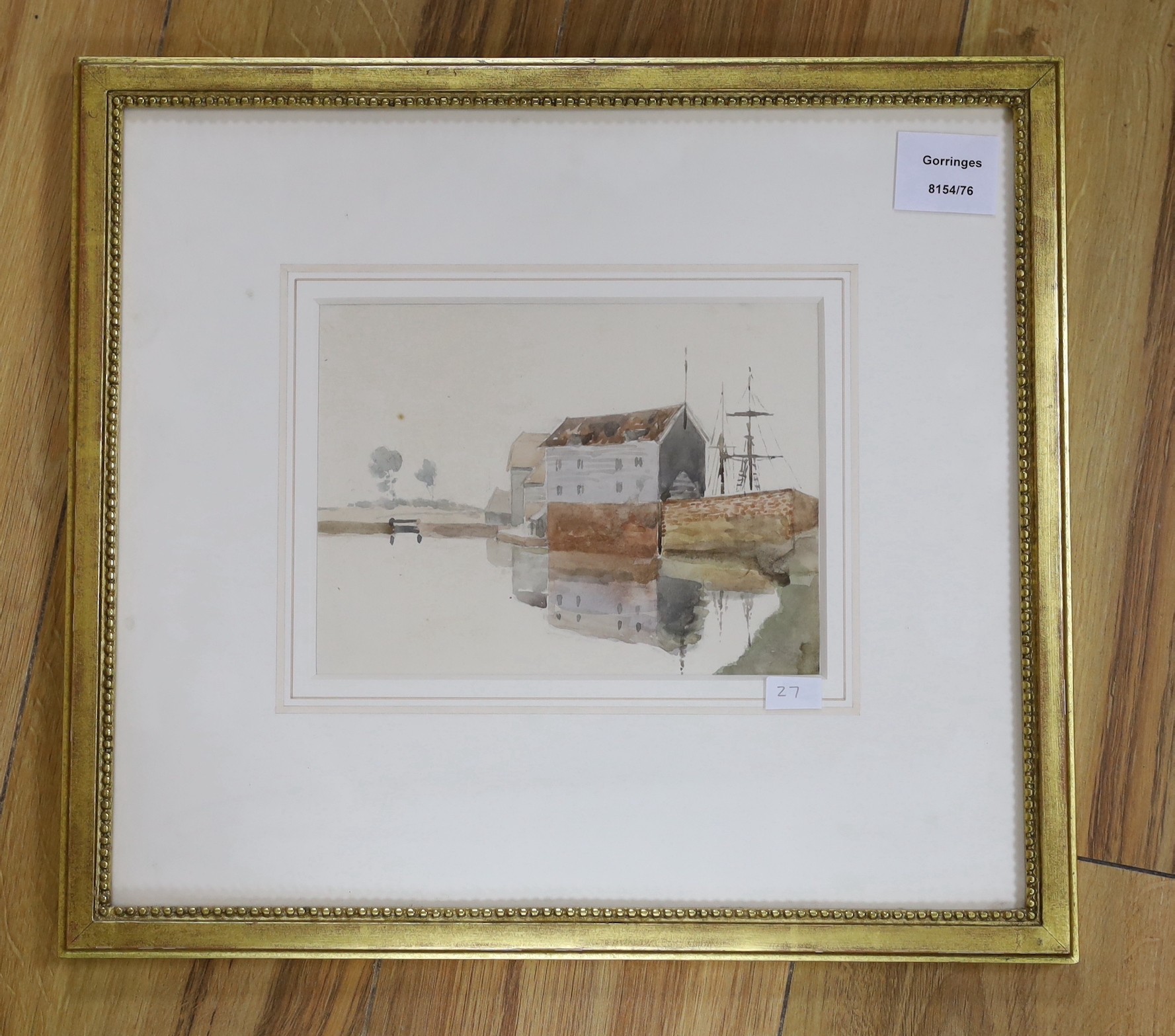 Thomas Churchyard (1798–1865), watercolour, View of Boyton Dock, near Orford, provenance label - Image 2 of 2