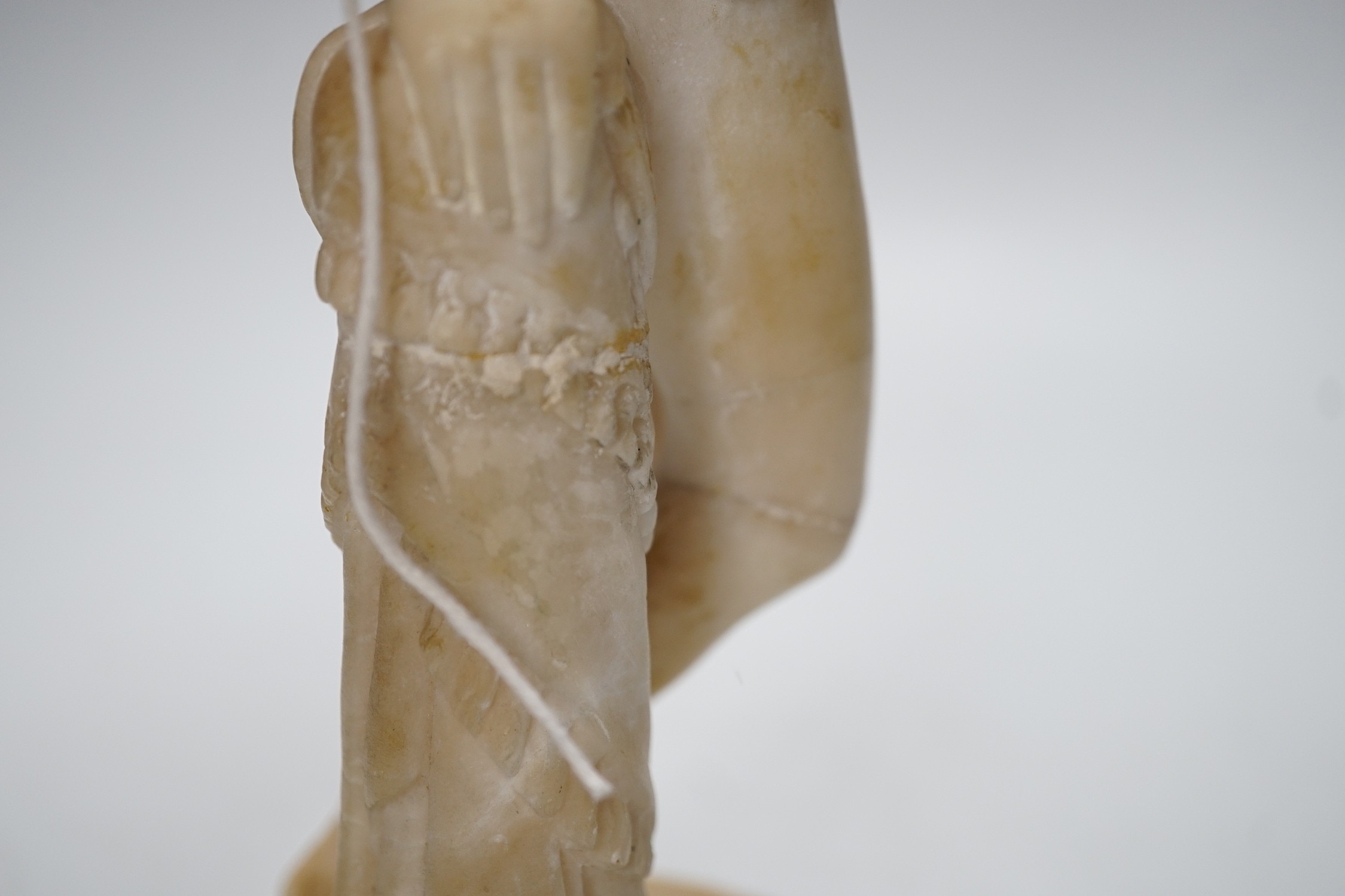 A carved alabaster female classical figure, the Greek slave Hiram Powers, 36cms high - Image 7 of 7