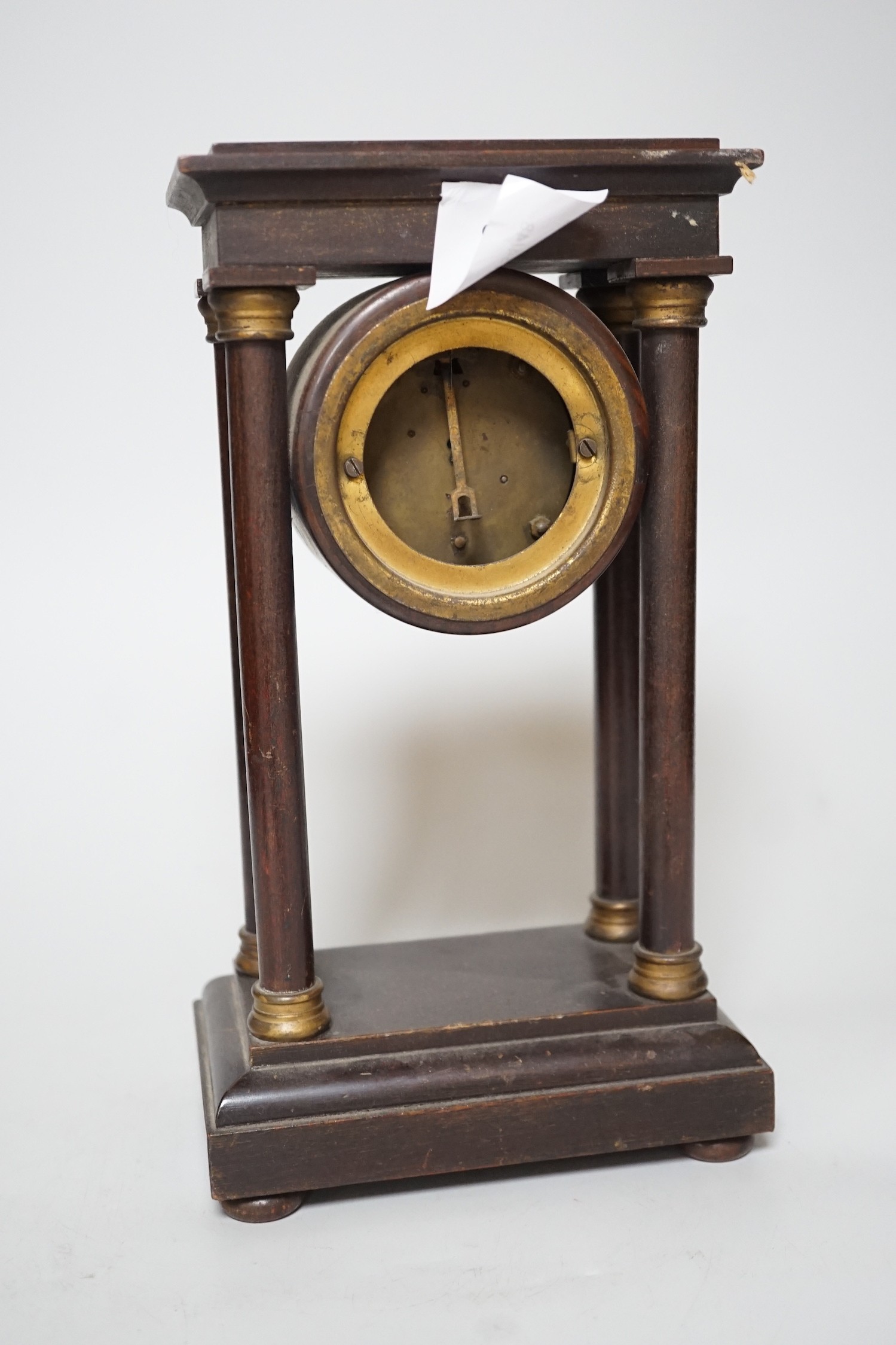 An Edwardian Portico-type mantel clock, 27cms high - Image 4 of 5