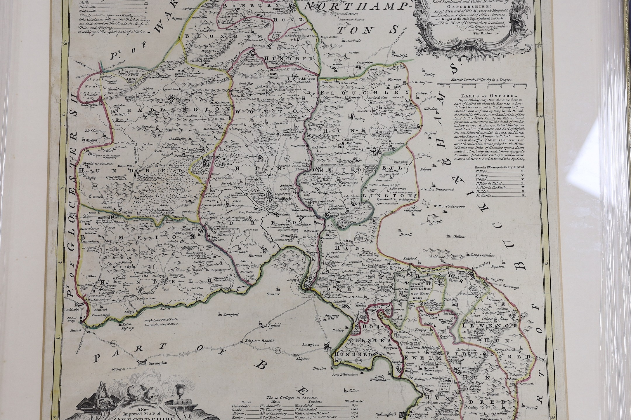Thomas Kitchin, coloured engraving, A New and Improved Map of Oxfordshire, sold by J. Hinton, - Image 4 of 5