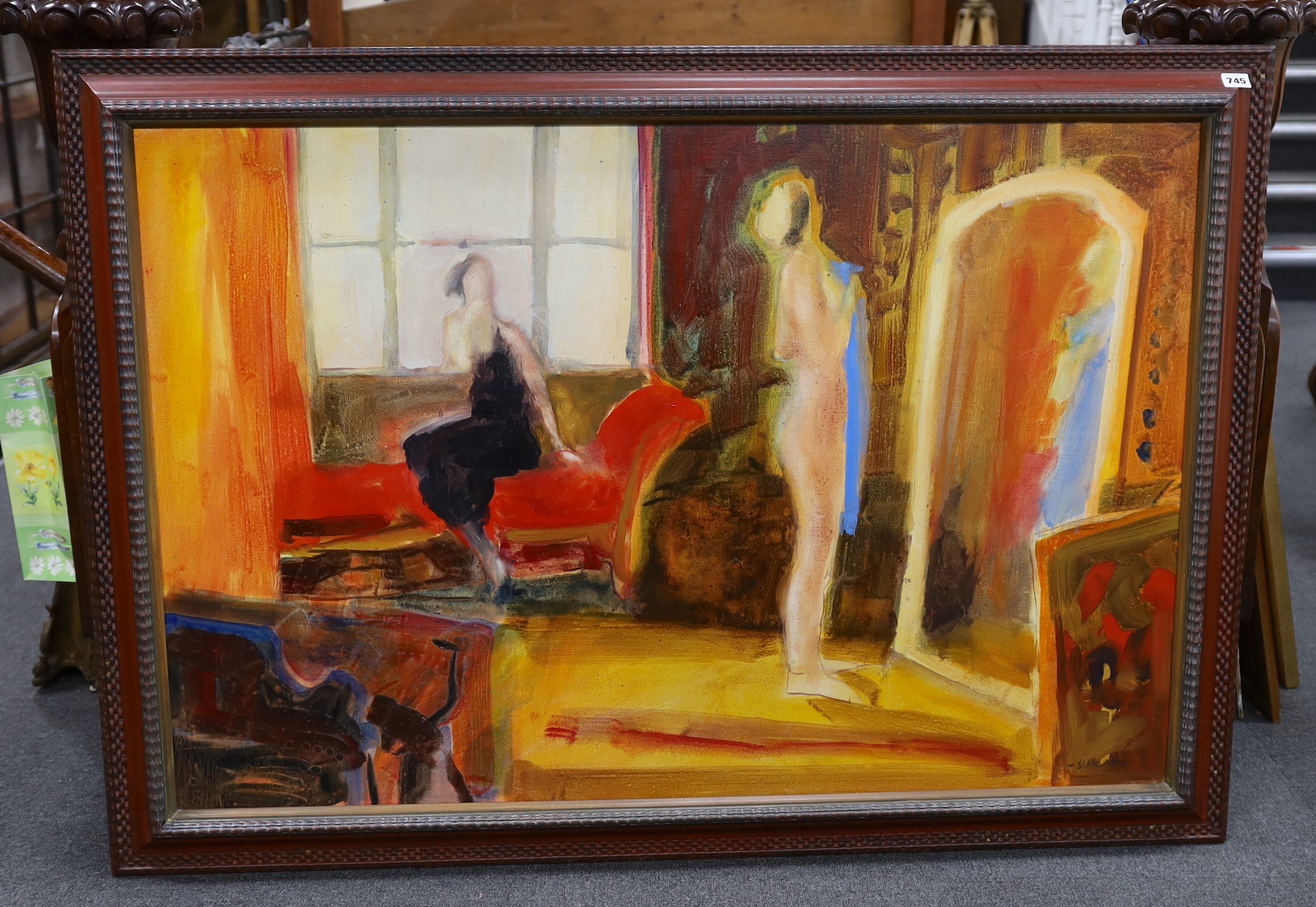 John Scarland (b.1947), oil on board, 'The Mirror', signed, 80 x 120cm - Image 2 of 3