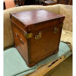 A Victorian style brass mounted tan leather trunk, length 47cm, depth 46cm, height 50cm