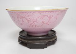 An early 19th century? Chinese powder pink ground export porcelain bowl, 17cm (a.f.), on