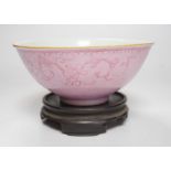 An early 19th century? Chinese powder pink ground export porcelain bowl, 17cm (a.f.), on