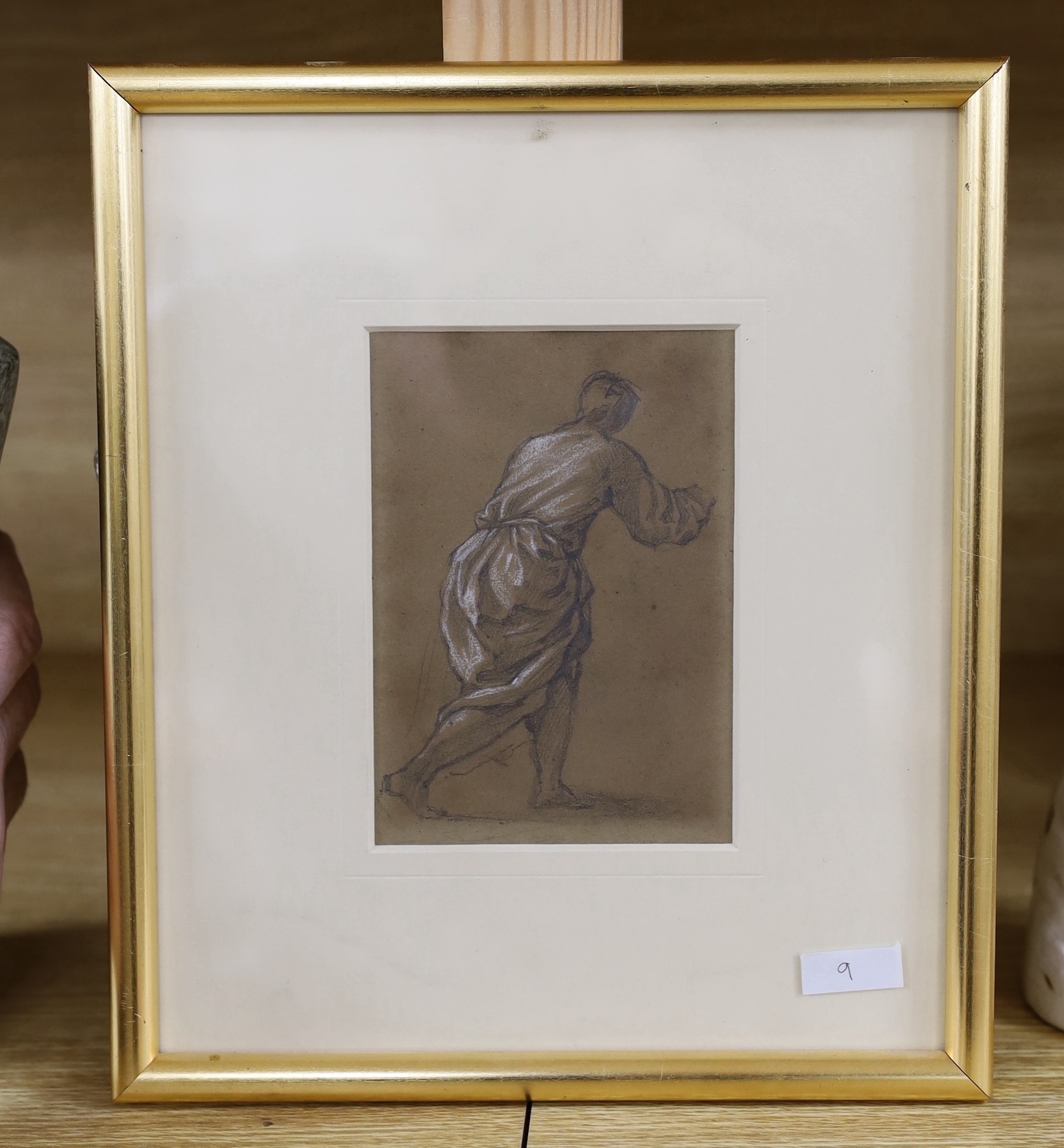 Henry Wallis RWS (1830- 1916), pencil and chalk sketch, Study of a figure in drapery; verso pencil - Image 2 of 2