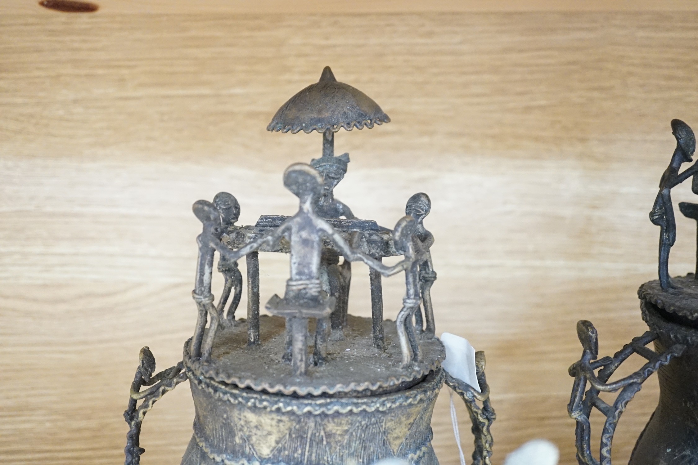 A collection of four Ashanti bronze figural vessels, and nine single figures, tallest 29cms high - Image 5 of 5