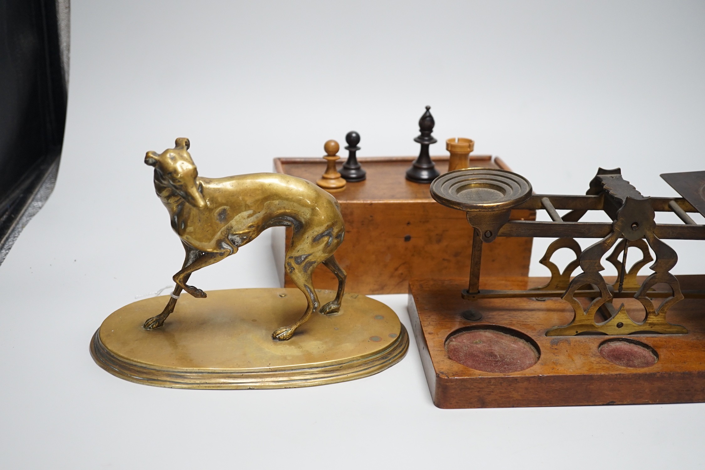 After Mene, a bronze greyhound, a Staunton-pattern chess set and a set of Victorian postal scales, - Image 6 of 7