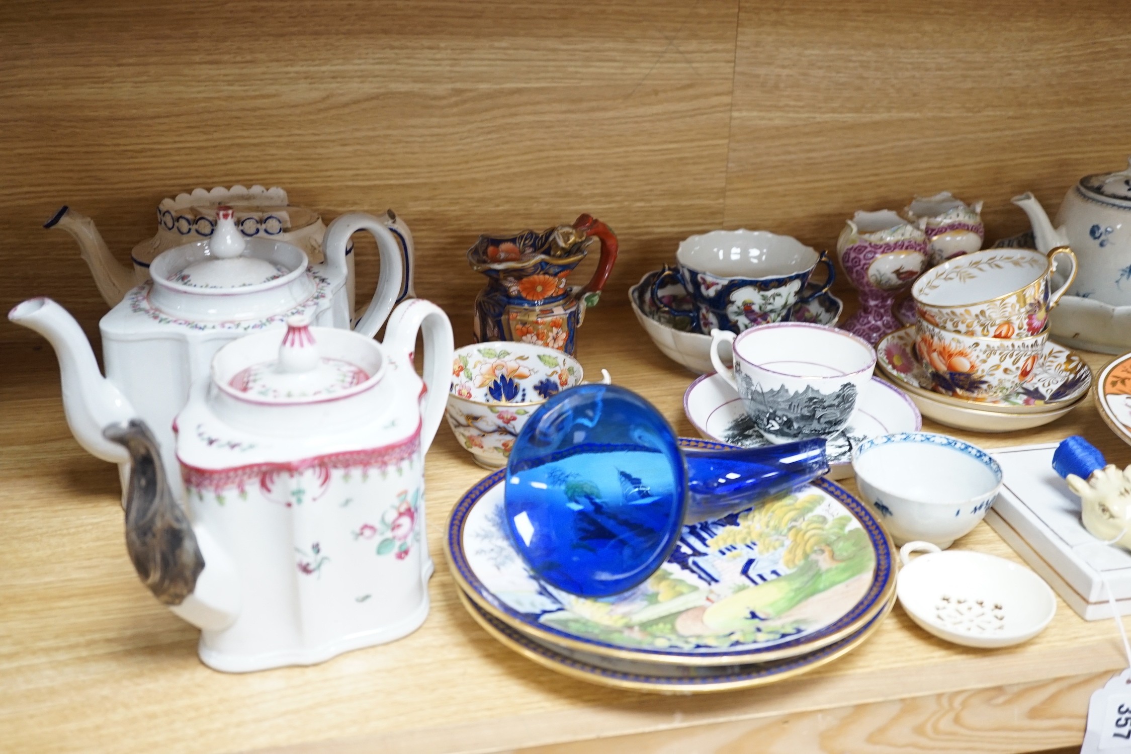 A collection of late 18th/19th century English ceramic teapots, cabinet cups, a jug, dishes and - Image 2 of 8