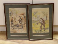 B.G. Parrish, 20th century, a pair of watercolours, The Mower and The Wheelwright, signed and
