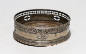 A George III pierced silver mounted wine coaster, Joseph Scammell, London, 1789, with turned