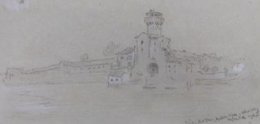 Albert Goodwin RWS (1845–1932), A page removed from a sketch book inscribed ‘Pisa, Red Tower, Yellow