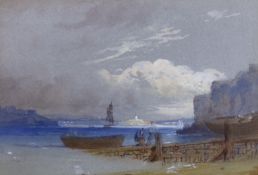Nicholas Condy (1793–1857), watercolour, Coastal view near Plymouth, 10 x 15cm
