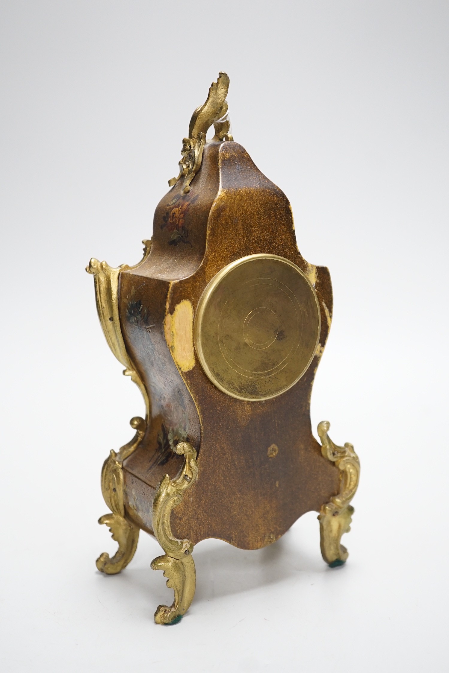 An early 20th century French gilt metal mounted painted mantel timepiece, 25cm - Image 4 of 5
