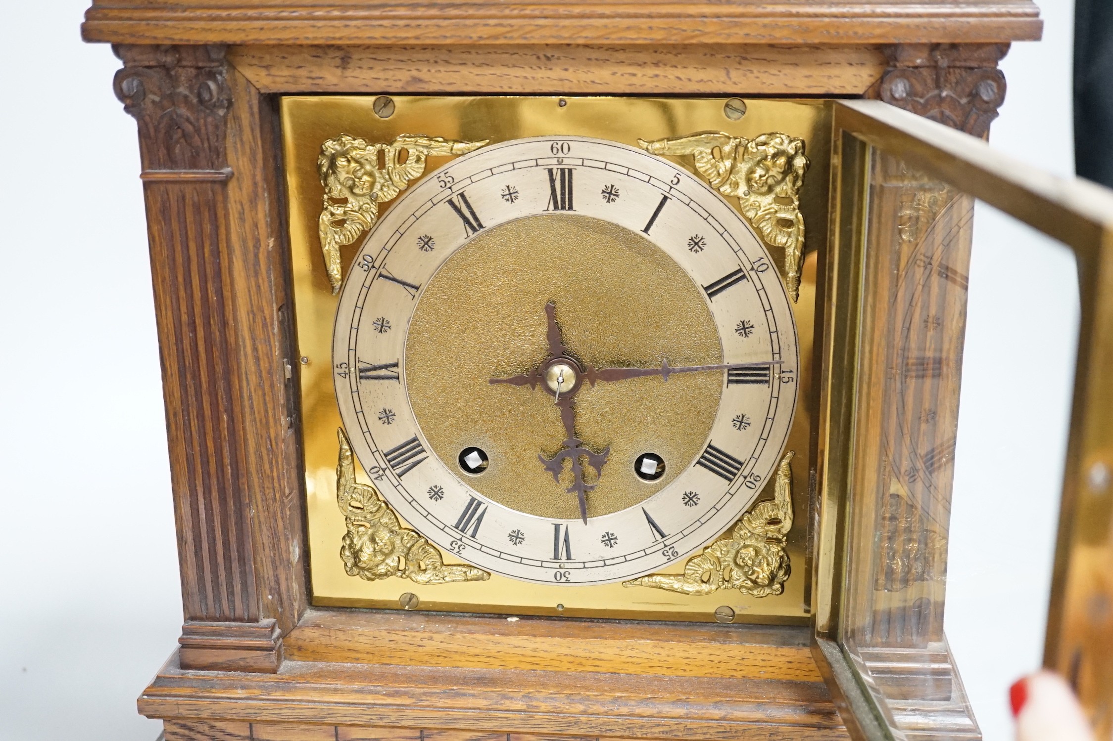 A late 19th century Black Forest oak bracket clock, 40.5cm - Image 2 of 5