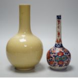 An Imari spill vase and a Chinese yellow glazed vase, tallest 23cm