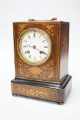 A 19th century French rosewood and marquetry mantel clock, 23cm