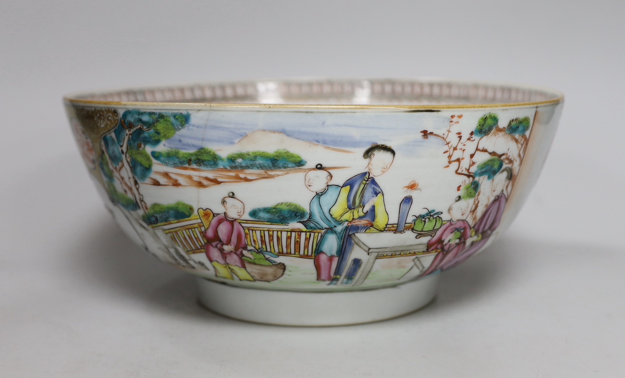 A Chinese famille rose ‘Mandarin’ bowl, Qianlong period, 27cm diameter - Image 3 of 6