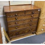 A Victorian mahogany chest of two short and four graduated long drawers, width 114cm, depth 56cm,