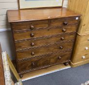 A Victorian mahogany chest of two short and four graduated long drawers, width 114cm, depth 56cm,