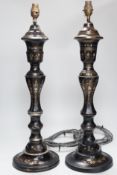 A near pair of Indian Bidri ware table lamps, 60cm total height