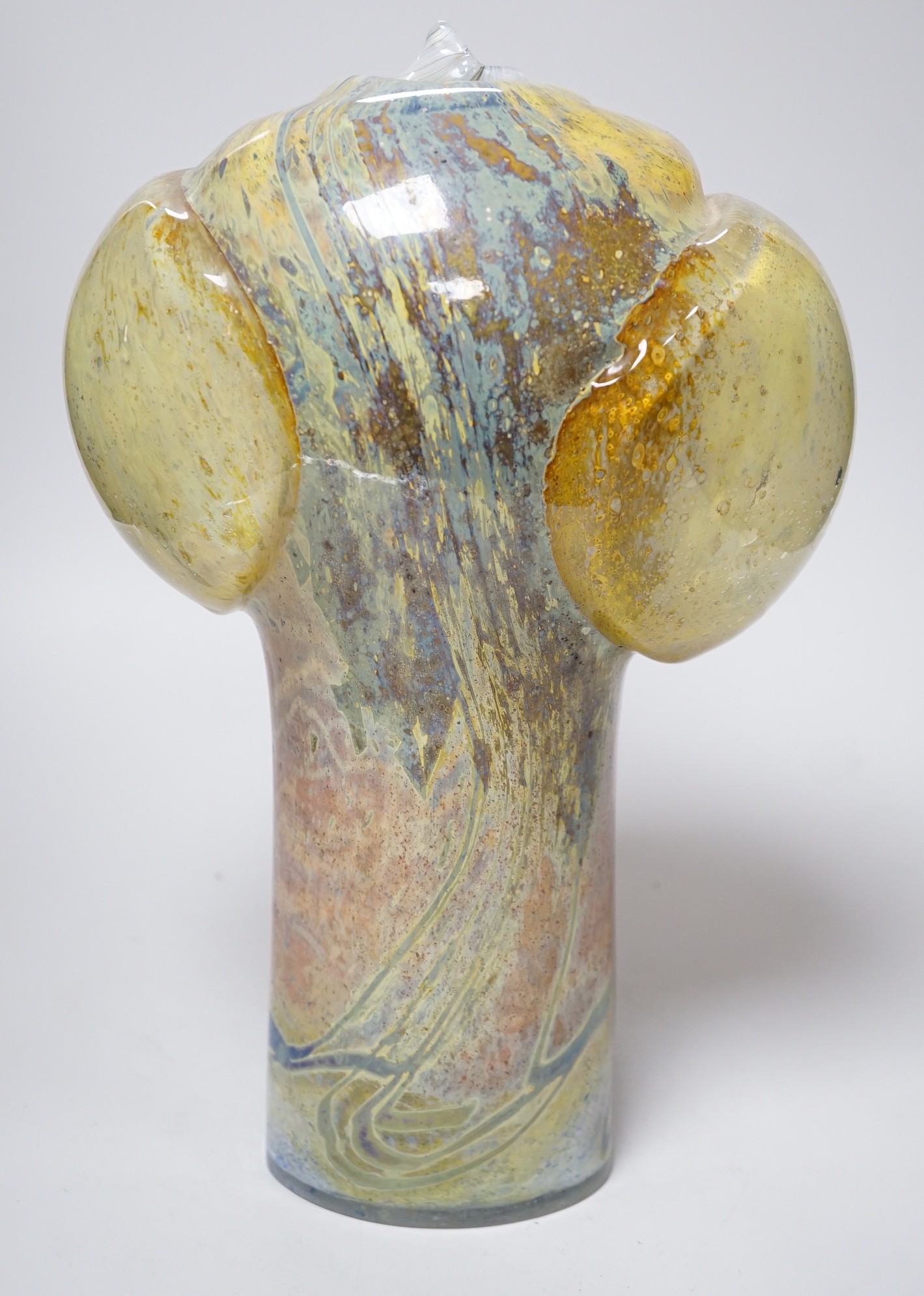 A Sam Herman studio glass vase, with catalogue, 37cms high