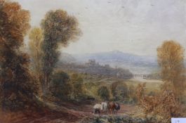 David Cox Snr (1783-1859), watercolour, Autumnal view with a ploughman, Hay-on-Wye, labelled and