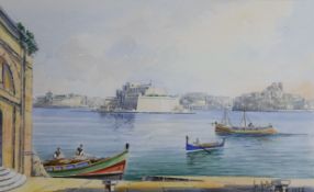 Joseph Galea (1904-1985), watercolour, 'Custom House, Valetta, Malta', signed and dated 1958, 24 x