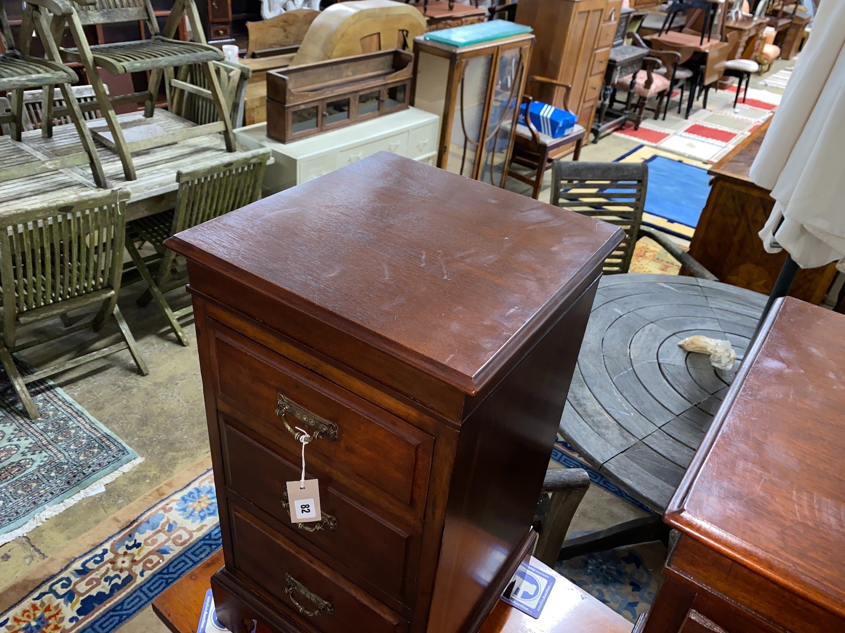 A pair of Victorian and later mahogany three drawer bedside chests (altered), width 39cm, depth - Image 2 of 3