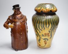 A Wileman & Co Faience vase and a Doulton Pickwick decanter, tallest 27cm