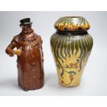 A Wileman & Co Faience vase and a Doulton Pickwick decanter, tallest 27cm