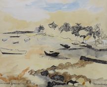 Elizabeth Duncan Meyer (b.1942), ink and watercolour, Harbour scene, singed, inscribed, and dated ‘
