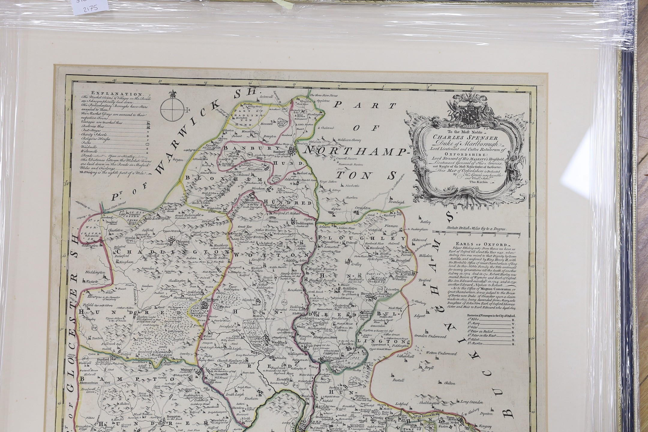 Thomas Kitchin, coloured engraving, A New and Improved Map of Oxfordshire, sold by J. Hinton, - Image 3 of 5