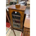 A Victorian inlaid burr walnut music cabinet, raised on squab cabriole supports, width 51cm, depth